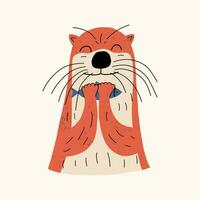 Cute funny otter. Vector illustration in hand drawn style