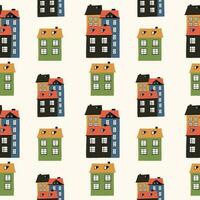 Seamless pattern with different houses in the style of hand drawing vector