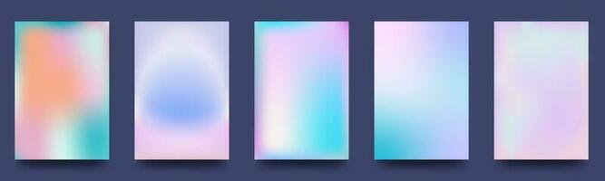 Colored gradient backgrounds, color grading, abstract holographic vector posters. Neon colors, soft mixed mesh, translucent backgrounds. Vector illustration