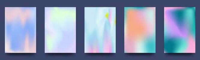 Set of abstract gradient backgrounds. Cover template in minimalist style with shapes, colorful and vibrant colors. The modern wallpaper design is perfect for social media. Vector illustration.