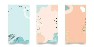 Abstract vector backgrounds for storis. Social media template with flowing shapes, dots, plant elements