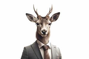 Deer in businessman suit and tie. Isolated on white background photo