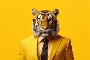 retrato de un Tigre en un negocio traje en un aislado antecedentes generativo ai foto