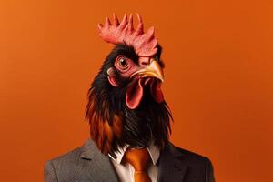 rooster in a business suit and tie on a isolated background. photo