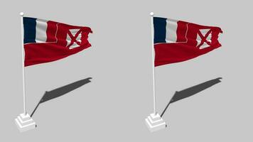 Wallis und futuna Flagge nahtlos geloopt winken mit Pole Base Stand und Schatten, isoliert auf Alpha Kanal schwarz und Weiß matt, einfach und stoßen Textur Stoff Variationen, 3d Rendern video