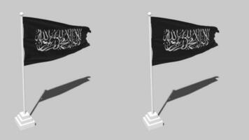 Shahadah Islamic Flag Seamless Looped Waving with Pole Base Stand and Shadow, Isolated on Alpha Channel Black and White Matte, Plain and Bump Texture Cloth Variations, 3D Rendering video