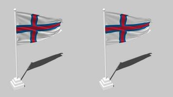 Faroe Islands Flag Seamless Looped Waving with Pole Base Stand and Shadow, Isolated on Alpha Channel Black and White Matte, Plain and Bump Texture Cloth Variations, 3D Rendering video