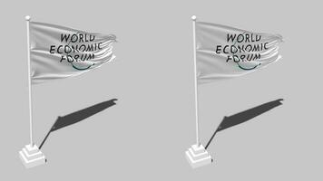 monde économique forum, wef drapeau sans couture en boucle agitant avec pôle base supporter et ombre, isolé sur alpha canal noir et blanc mat, plaine et bosse texture tissu variantes, 3d le rendu video