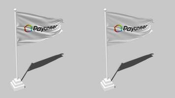 Payoneer global inc Flagge nahtlos geloopt winken mit Pole Base Stand und Schatten, isoliert auf Alpha Kanal schwarz und Weiß matt, einfach und stoßen Textur Stoff Variationen, 3d Rendern video