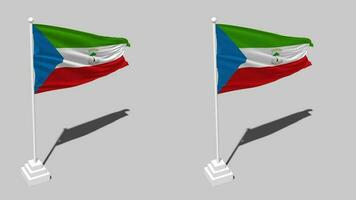 ecuatorial Guinea bandera sin costura serpenteado ondulación con polo base estar y sombra, aislado en alfa canal negro y blanco mate, llanura y bache textura paño variaciones, 3d representación video