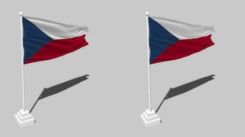 tchèque république drapeau sans couture en boucle agitant avec pôle base supporter et ombre, isolé sur alpha canal noir et blanc mat, plaine et bosse texture tissu variantes, 3d le rendu video