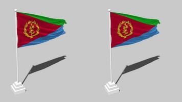 Eritrea Flag Seamless Looped Waving with Pole Base Stand and Shadow, Isolated on Alpha Channel Black and White Matte, Plain and Bump Texture Cloth Variations, 3D Rendering video