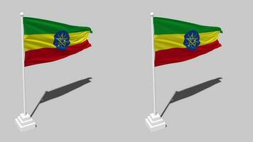 Ethiopia Flag Seamless Looped Waving with Pole Base Stand and Shadow, Isolated on Alpha Channel Black and White Matte, Plain and Bump Texture Cloth Variations, 3D Rendering video