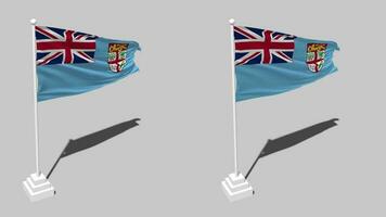 Fiji bandera sin costura serpenteado ondulación con polo base estar y sombra, aislado en alfa canal negro y blanco mate, llanura y bache textura paño variaciones, 3d representación video