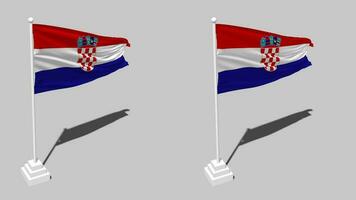 Croatia Flag Seamless Looped Waving with Pole Base Stand and Shadow, Isolated on Alpha Channel Black and White Matte, Plain and Bump Texture Cloth Variations, 3D Rendering video