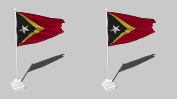 Osten Timor Flagge nahtlos geloopt winken mit Pole Base Stand und Schatten, isoliert auf Alpha Kanal schwarz und Weiß matt, einfach und stoßen Textur Stoff Variationen, 3d Rendern video