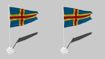 Aland Islands Flag Seamless Looped Waving with Pole Base Stand and Shadow, Isolated on Alpha Channel Black and White Matte, Plain and Bump Texture Cloth Variations, 3D Rendering video