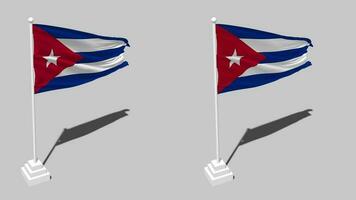 Cuba bandeira desatado em loop acenando com pólo base ficar de pé e sombra, isolado em alfa canal Preto e branco fosco, avião e colisão textura pano variações, 3d Renderização video