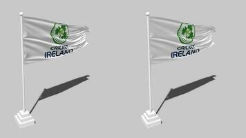 Cricket Ireland, CI Flag Seamless Looped Waving with Pole Base Stand, Isolated on Alpha Channel Black and White Matte, Plain and Bump Texture Cloth Variation 3D Render video