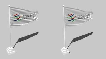 Welt Handel Organisation, wto Flagge nahtlos geloopt winken mit Pole Base Stand und Schatten, isoliert auf Alpha Kanal schwarz und Weiß matt, einfach und stoßen Textur Stoff Variationen, 3d Rendern video