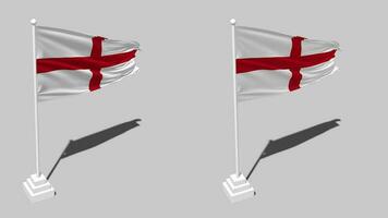 Inglaterra bandera sin costura serpenteado ondulación con polo base estar y sombra, aislado en alfa canal negro y blanco mate, llanura y bache textura paño variaciones, 3d representación video