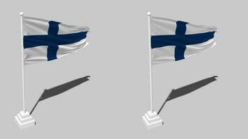Finland Flag Seamless Looped Waving with Pole Base Stand and Shadow, Isolated on Alpha Channel Black and White Matte, Plain and Bump Texture Cloth Variations, 3D Rendering video