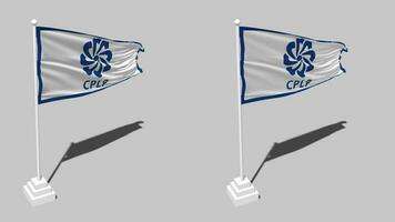 Community of Portuguese Language Countries, CPLP Flag Seamless Looped Waving with Pole Base Stand and Shadow, Isolated on Alpha Channel Black and White Matte, Plain and Bump Texture Cloth Variations video