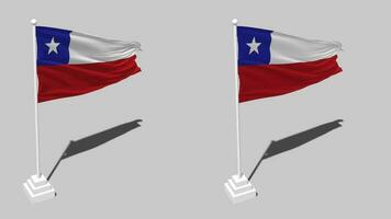 Chile bandeira desatado em loop acenando com pólo base ficar de pé e sombra, isolado em alfa canal Preto e branco fosco, avião e colisão textura pano variações, 3d Renderização video