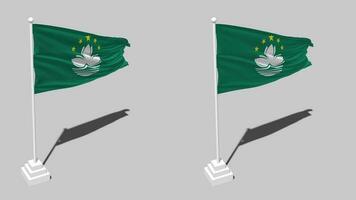 China Macau, Macao Flag Seamless Looped Waving with Pole Base Stand and Shadow, Isolated on Alpha Channel Black and White Matte, Plain and Bump Texture Cloth Variations, 3D Rendering video