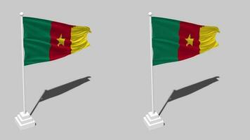 Cameroon Flag Seamless Looped Waving with Pole Base Stand and Shadow, Isolated on Alpha Channel Black and White Matte, Plain and Bump Texture Cloth Variations, 3D Rendering video