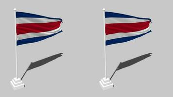 Costa Rica Flag Seamless Looped Waving with Pole Base Stand and Shadow, Isolated on Alpha Channel Black and White Matte, Plain and Bump Texture Cloth Variations, 3D Rendering video