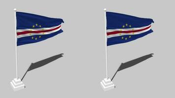 Cape Verde, Cabo Verde Flag Seamless Looped Waving with Pole Base Stand and Shadow, Isolated on Alpha Channel Black and White Matte, Plain and Bump Texture Cloth Variations, 3D Rendering video