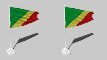 Congo Flag Seamless Looped Waving with Pole Base Stand and Shadow, Isolated on Alpha Channel Black and White Matte, Plain and Bump Texture Cloth Variations, 3D Rendering video