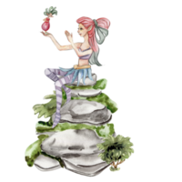 Composition with forest fairy, green tree and bushes . png