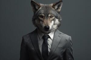 retrato de un perro lobo en un traje en un oscuro antecedentes generativo ai foto