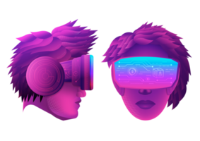 A Man head and A Woman head use VR virtual reality goggle png