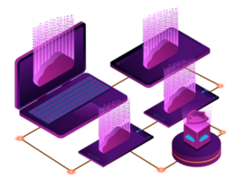 illustrazione 3d isometrica la tecnologia cloud funziona su sfondo bianco.carica i dati sul cloud computing. png