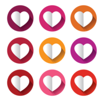 Modern heart icons set with long shadow effect png