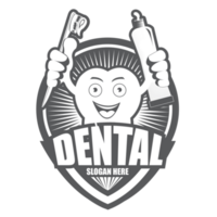 logotipo de diente sonriente de dibujos animados en blanco y negro. es un concepto de sonrisa feliz. png