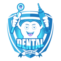 cartone animato sorridente dente etichetta.it's dentale cura concetto. png