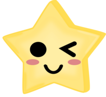 Cute yellow star face express wink eye. Doodle star. PNG illustration.