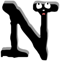 Ghost face scary. N capital letter. Alphabet doodle design concept. PNG Illustration.