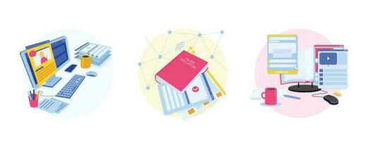 A set of illustrations on the theme of education, online learning vector