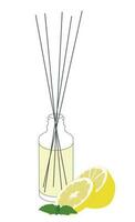 Home aromatherapy Vector isolated illustration. Diffuser with sticks lemon cytrus fragrance