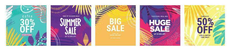 Social media summer sale banner designs. Vector illustrations for shopping, e-commerce, social network, marketing, Internet ads, web banners.