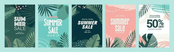 Summer sale posters design templates. Vector illustrations for shopping, e-commerce, social media, marketing, Internet ads, web banners.