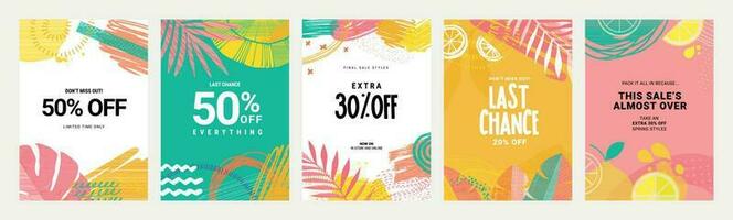 Summer sale posters design templates. Vector illustrations for shopping, e-commerce, social media, marketing, Internet ads, web banners.