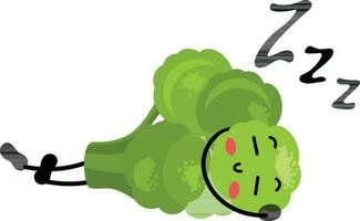 Fresco verde brócoli gracioso mascota dormido vector