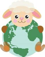 Cute sheep with a globe vector