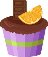 biscuit cake, chocolate cupcake, muffin, dessert, without cream with orange and chocolate, chocolate and orange vector